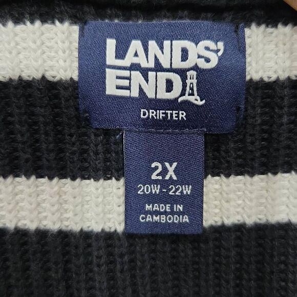 Lands End Drifter Cotton Quarter Zip Pullover Sweater 2X Nautical Coastal Stripe - Picture 4 of 7